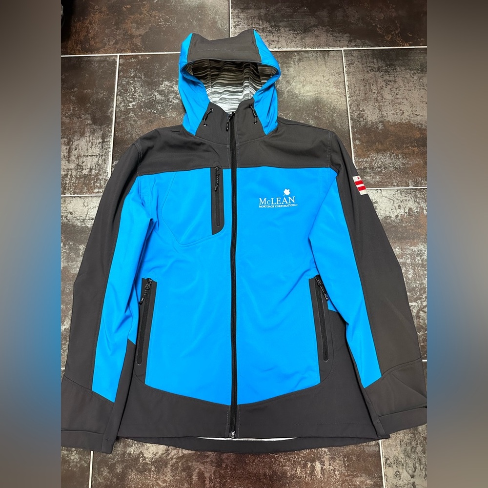 I28 Elevate Mens Hooded Windbreaker Fleece Jacket Blue Grey Size XL